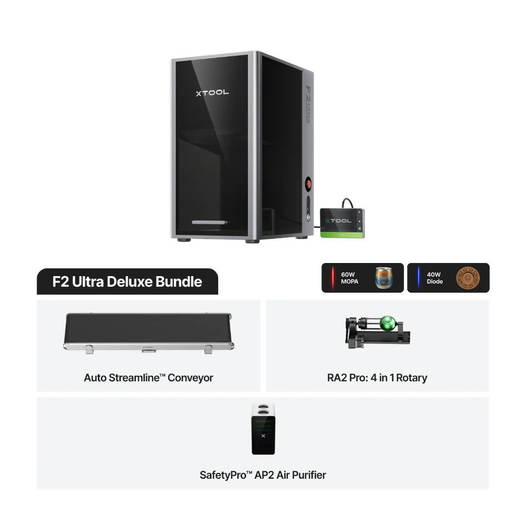 xTool F2 Ultra - MOPA & Diode Laser Engraver Deluxe Bundle