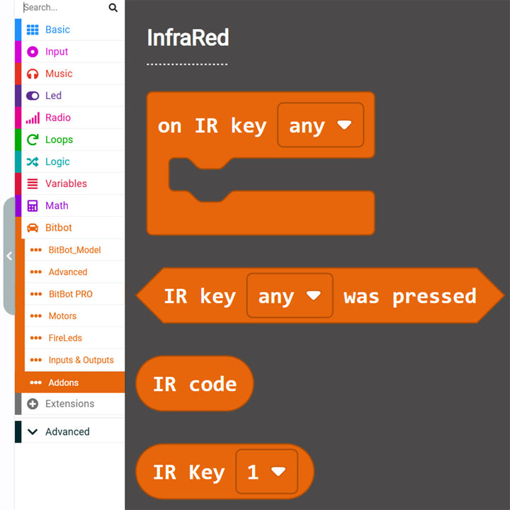 InfraRed Remote Control BitBot Makecode Blocks