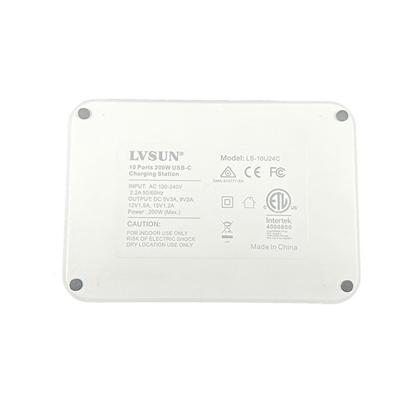 LVSUN 10 Port Intelligent Charger 200W USB C Back