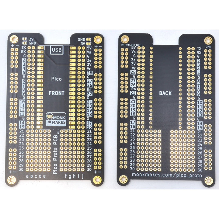 Monk Makes Pico Proto PCB for Raspberry Pi Pico Front & Back